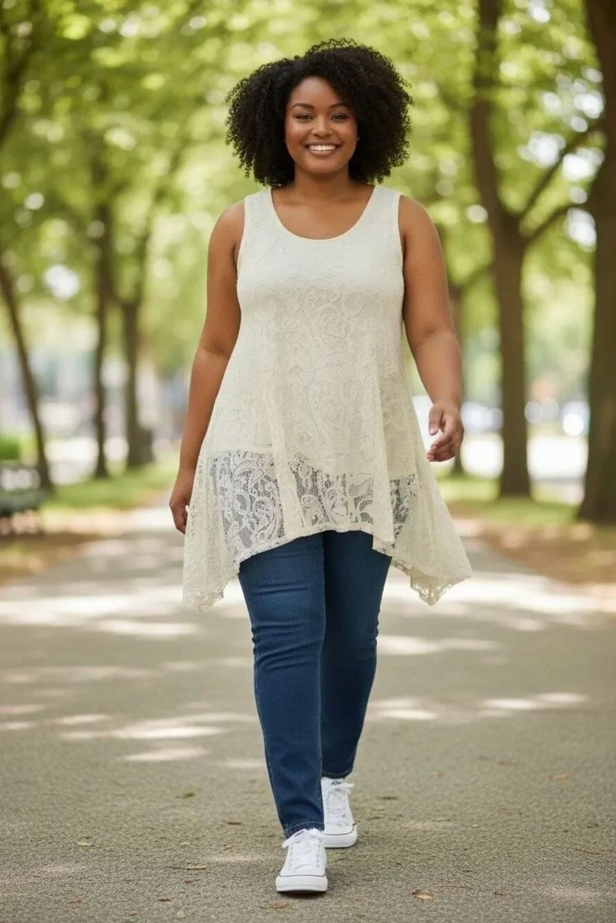 Star Vixen Ivory Lace Asymmetrical Tunic Tank Top XL